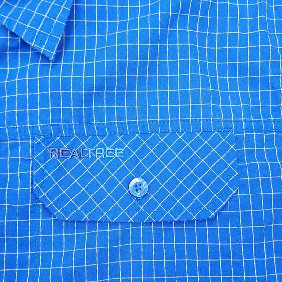 Realtree Mens M Short Sleeve Button Up Shirt Blue Plaid Lightweight Breathable - Picture 6 of 11